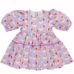 Pink Chicken Lavender Mirabelle Santa print Dress 7Y